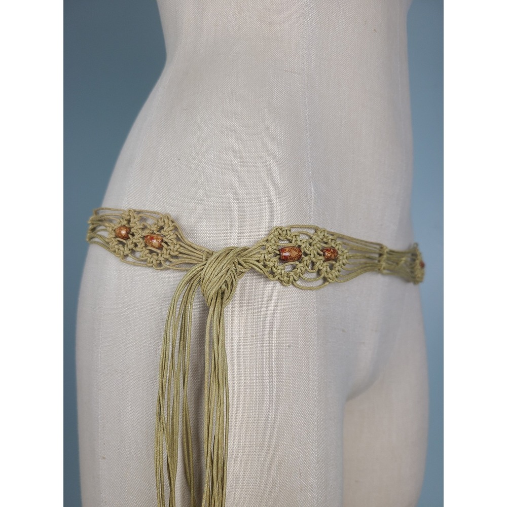 VTG 70s Handmade Macrame Belt Wooden Beads Groovy Funky Festival Indie Sleaze - Picture 3 of 6